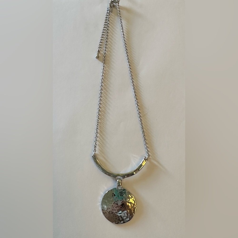 LIA SOPHIA Hammered Silver Necklace Orb Pendant 19” adjustable